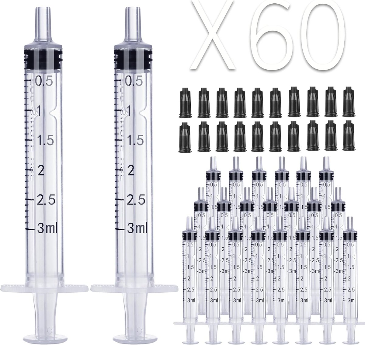 Foosi 3 mL Syringe With Cap, 60 Pack